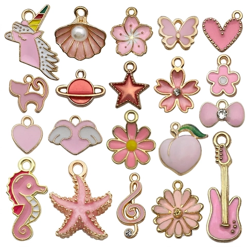 Graziosi Ciondoli In Smalto Lega Rosa Stili Misti Farfalla Unicorno Cuore Fiore Per Fai Da Te Bracciale Collana