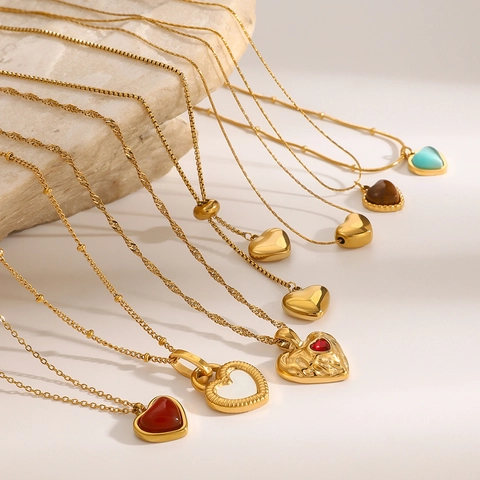 Herz Anhänger Halskette Edelstahl Vergoldet Kunststein Wasserdicht Farbecht Eleganter Modeschmuck Für Damen