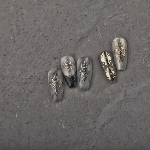 Adesivi Per Nail Art In Rilievo 3D Foglia Oro Argento Stile Barocco Retrò Decorazione Per Manicure Autoadesiva