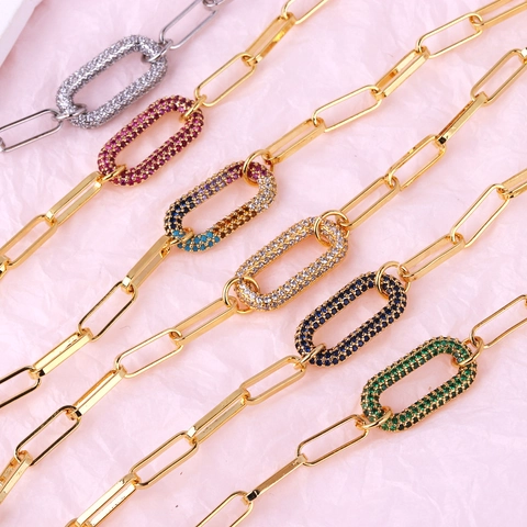 CZ Geometric Pendant Paperclip Chain Necklace Copper Gold Plated Trendy Hip Hop Jewelry Women