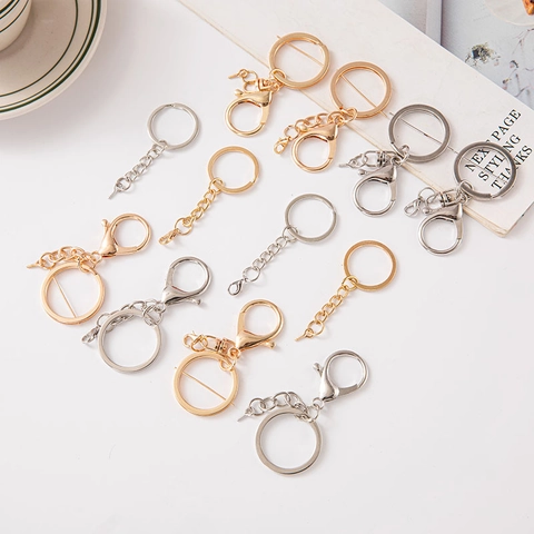 Zinc Alloy Keychain DIY Accessories Lobster Clasp Round Key Ring With 4 Link Chain And Eye Pins For Bag Pendant Jewelry Making