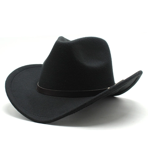 Western Cowboy Hat Wide Brim Felt Fedora With Riveted Leather Band Retro Jazz Style Sun Protection Headwear For Men Women