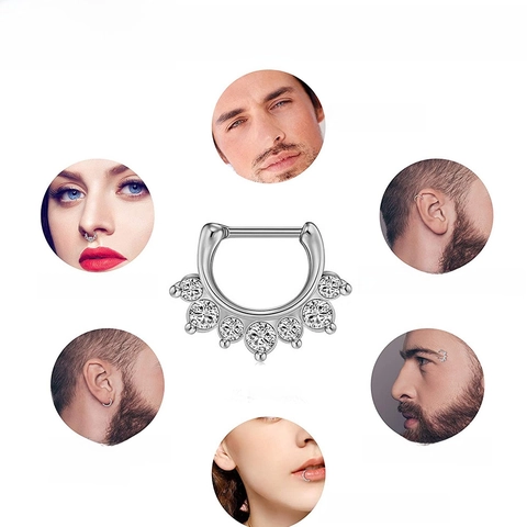 Septum Clicker Nose Rings Stainless Steel Cubic Zirconia Hinged Hoop Piercing Jewelry Skull Star Tribal Punk Women Men