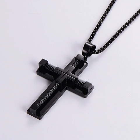 Collana Con Pendente A Croce In Acciaio Inossidabile Cavo Intrecciato Stile Punk Industriale Gioielli Accessori Uomo