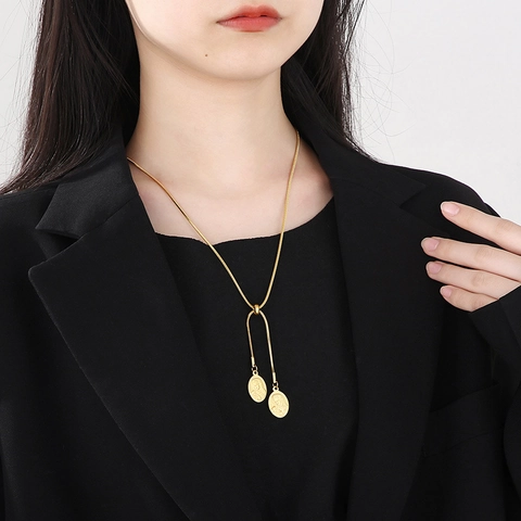 Stainless Steel Virgin Mary Relief Oval Pendant Snake Chain Necklace Adjustable Bolo Fashion Retro Jewelry Women