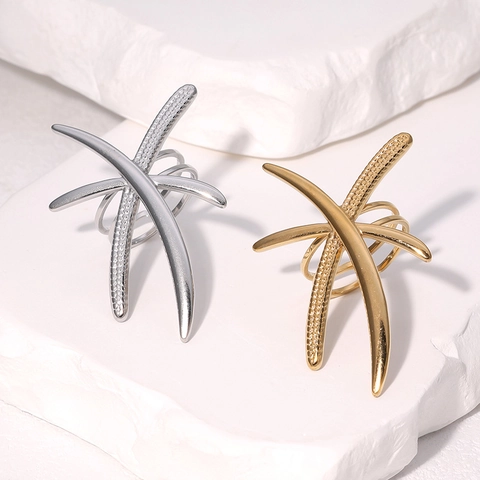 Libel Zeester Abstract Kruis Open Ring Roestvrij Staal 18K Verguld Minimalistische Verstelbare Sieraden Voor Dames