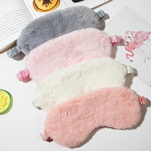 Soft Faux Rabbit Fur Plush Eye Mask Cute Cartoon Or Letter Embroidery Blackout Blindfold For Sleeping Travel Night Comfort