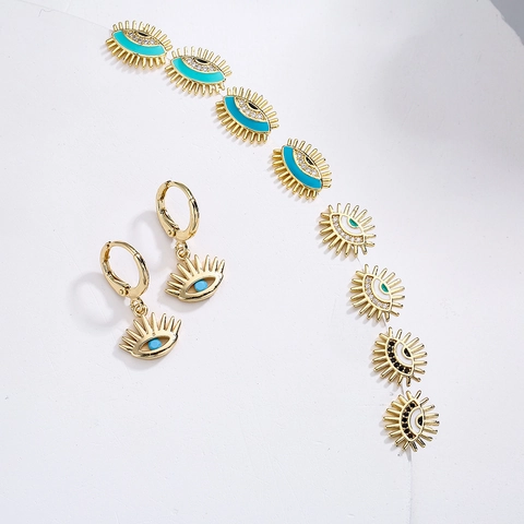 Evil Eye Stecker Ohrringe Kupfer Vergoldet Zirkon Emaille Nischen Design Eleganter Schmuck Accessoire Für Damen