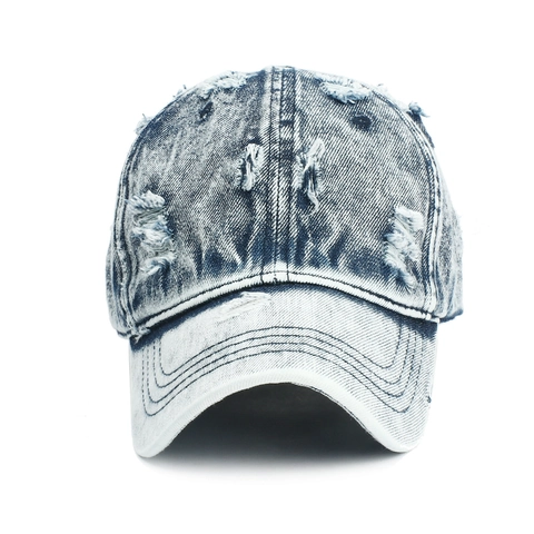 Distressed Denim Baseball Cap Vintage Washed Ripped Cotton Hat Adjustable Retro Streetwear Aesthetic For Outdoor