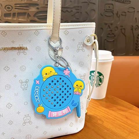 Cartoon Lucky Duck Magnetic Ball Drawing Board Keychain Stress Relief Toy Portable Mini Sketchpad Pendant Gift For Kids Students