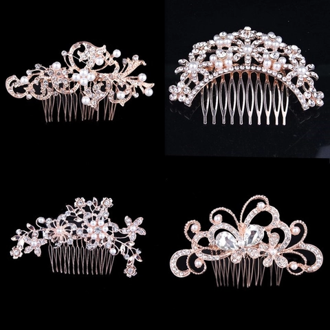 Elegante Pettine Per Capelli Da Sposa Lega Strass Imitazione Perla Artificial Floreale Farfalla Matrimonio Festa Gioielli Per Donne