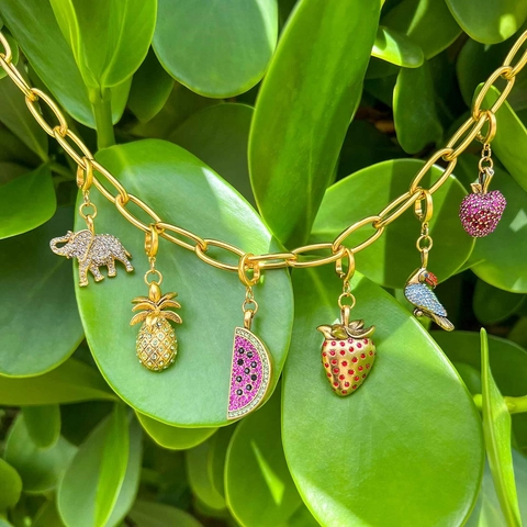 Hanger Ketting Legering Zirkonia Kleurrijke Vruchten Olifant Watermeloen Ananas Aardbei Zomer Mode Vrouwen
