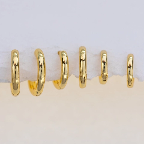 Orecchini A Cerchio Ottone Placcato Oro 18K 925 Argento Sterling Perno Minimalista Liscio Lucido Tondo Donna