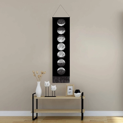 Mondphasenzyklus Wandbehang Tapisserie Polyester Baumwolle Nordischen Stil Home Decor Mit Quasten Und Holzstab Vertikal