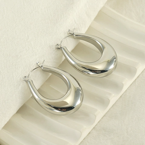 Pendientes De Aro De Acero Inoxidable Minimalistas Pulidos En Forma De U Gota De Agua Gruesos Para Mujer Moda Joyería