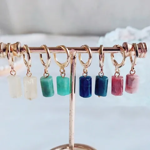 Oorbellen Met Natuurlijke Kristalsteen Cilinder Hanger 14K Goud Gevuld Geometrische Vintage Sieraden Voor Dames
