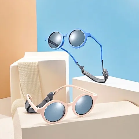 Kids Polarized Sunglasses Round Frame TPEE Flexible UV400 Protection With Adjustable Strap For Baby Toddler Boys Girls