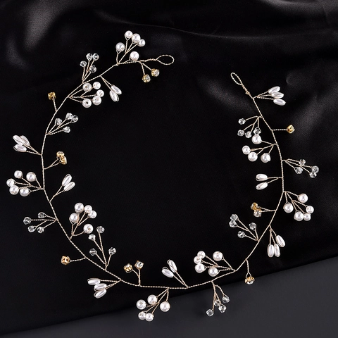 Handgefertigt Künstliche Perle Kristall Braut Haarranke Legierung Floral Hochzeit Stirnband Gold Silber Strass Kopfschmuck Für Damen Party Schmuck