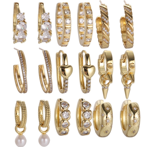 Boucles D Oreilles Créoles Géométriques En Forme De C En Cuivre Plaqué Or Avec Zircon Bijoux De Mode Simple Pour Femmes