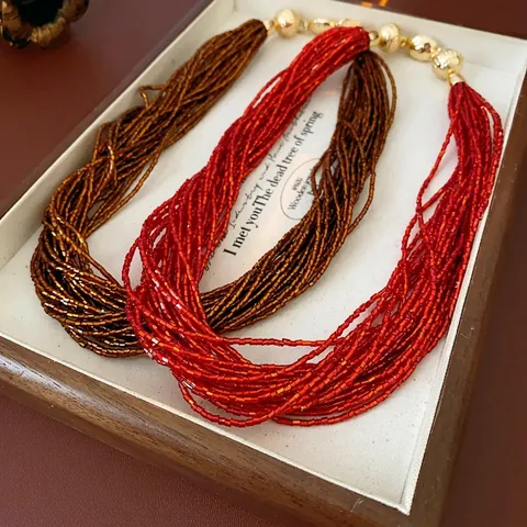 French Retro Multi-layer Beaded Necklace Alloy Glass Seed Beads Magnetic Clasp Ethnic Niche Luxury Jewelry For Women