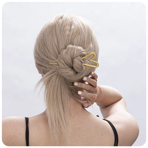 Elegante 18K Vergulde Roestvrijstalen Haarstok Hartvorm Lotus Ontwerp Haarpeld Voor Vrouwen Mode Knot Styling