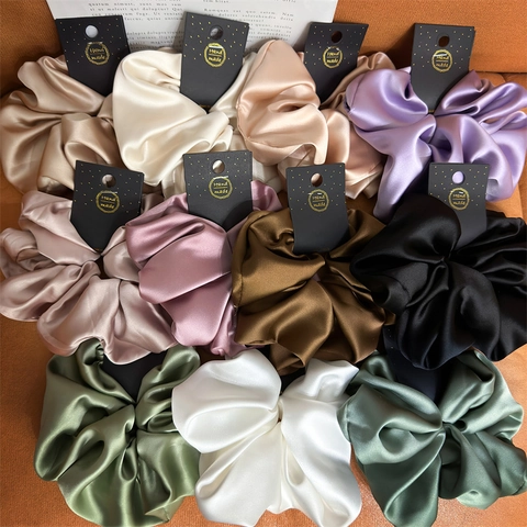 Oversized Satin Scrunchies Retro Solid Color Elastic Hair Ties Elegant Satin Like Ponytail Holder Fashion Accessories