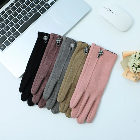 Guantes De Invierno Cálidos Para Mujer Gamuza Pantalla Táctil Forro Polar Cortavientos Elegante Lazo Decorativo Térmicos
