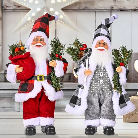 Kerst Kerstman Figuur Ornament Buffalo Ruit Stof Hars Zittende Staande Kerstman Pop Voor Thuis Bureau Xmas Party Vakantie Decoratie