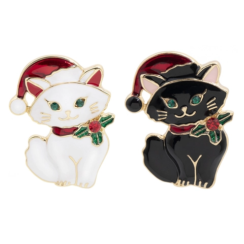 Spilla Gatto Di Natale Lega Smalto Strass Cappello Babbo Natale Gattino Pin Accessori Per Abbigliamento Festivi
