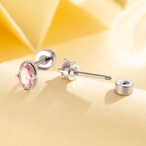 Orecchino Piercing Helix Zircone Rosa Ovale Acciaio Al Titanio Gioielli Per Cartilagine Vite A Doppia Testa Dorso Piatto Donne