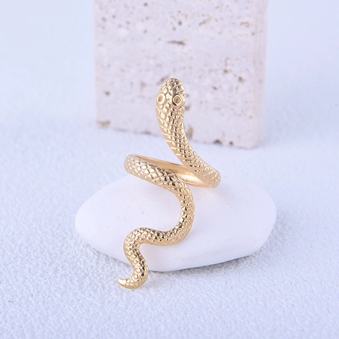 Stainless Steel Snake Ring Adjustable Open Finger Band Cobra Animal Embossed Texture Punk Jewelry For Men Women