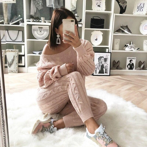 Tenues En Tricot Pour Femmes Pull À Manches Longues Et Pantalon Loungewear Vêtements D'Hiver