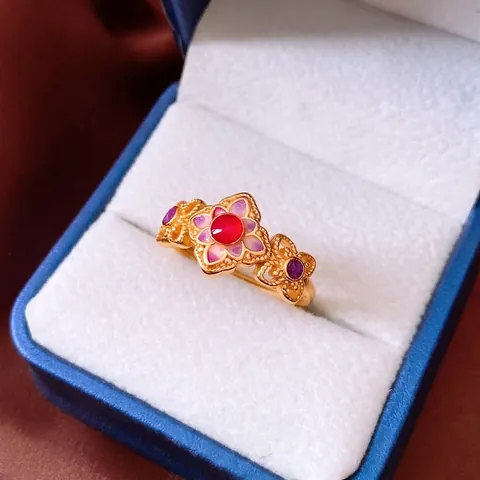 Anello In Rame Placcato Oro Retrò Fiore Cavo Farfalla Smalto Gioielli Da Dito Regolabili Per Donne Stile Vintage