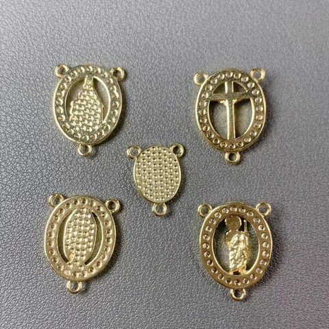 Pendente Religioso Vergine Maria San Benedetto Rame Zircone Placcato Oro 18K Connettore Per Rosario Creazione Gioielli DIY