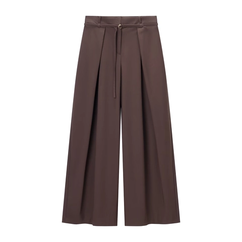 Pantaloni Donna Gamba Larga Vita Alta Casual Con Cintura Sottile Tinta Unita Poliestere Vestibilità Morbida Moda