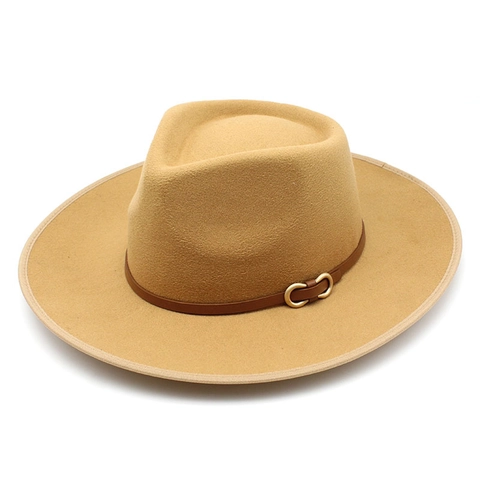 Wide Brim Fedora Hat Wool Felt Retro Jazz Style Leather Belt Buckle Autumn Winter Versatile Unisex Elegant Accessory