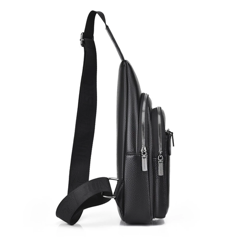 Borsa Da Petto Uomo Pelle PU Trama Litchi Impermeabile Borsa A Tracolla Multi-Scomparto Per Viaggio Casual E Sport
