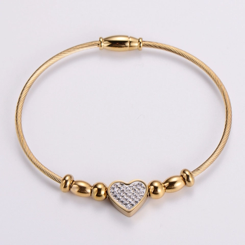 Bracciale A Cavo In Acciaio Inossidabile Con Ciondolo A Cuore In Strass E Chiusura Magnetica Per Donna Gioielli