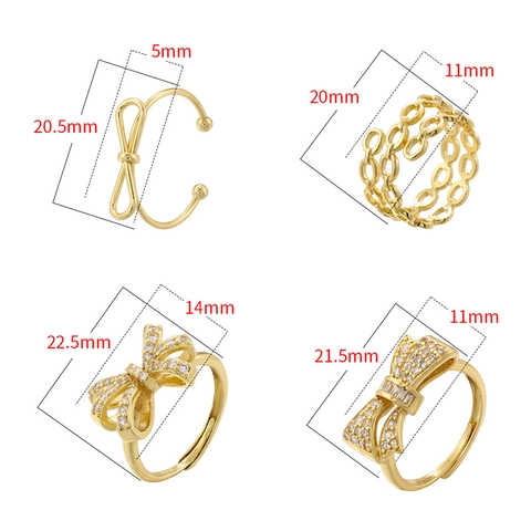 Anello Regolabile Apertura Fiocco in Ottone Zirconia di Moda per Donna Ins Stile Geometrico Figura Otto Nodo Elegante Gioielli da Dito