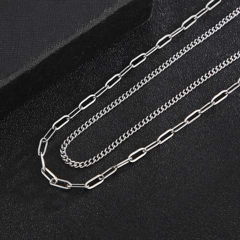 Collier Multicouche Acier Inoxydable Chaîne À Trombones Et Maillons Cubains Avec Fermoir OT Bijoux Hip Hop Hommes Femmes