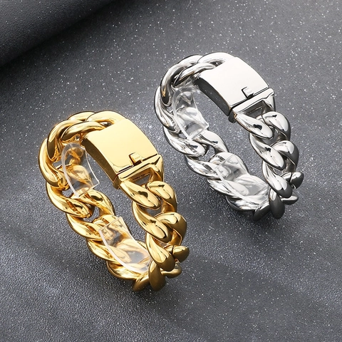 Bracciale A Catena Cubana Pesante Acciaio Inossidabile Lucidato Catena Larga Gioielli Punk Hip Hop Per Uomini Con Chiusura