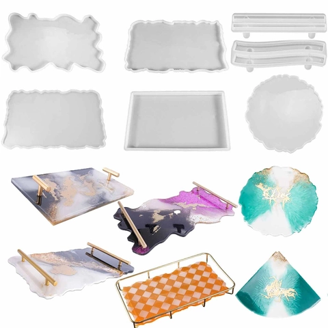 Silicone Resin Tray Mold Irregular Lace Edge Round Rectangular DIY Epoxy Crafting Tool For Home Desktop Decor
