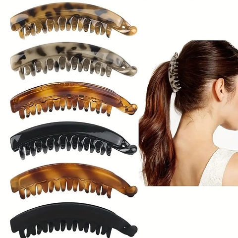 Banana Hair Clips Plastic Resin Large Vertical Claw Ponytail Holder Leopard Tortoise Shell Fashion For Women Girls