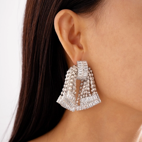 Strass Schleife Quasten Ohrringe Mit 925 Sterling Silber Ohrstecker Kupfer Luxus Statement Party Schmuck Für Damen
