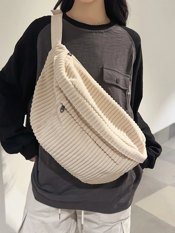 Borsa A Tracolla In Velluto A Coste Grande Capacità Versatile Stile Streetwear Giapponese Marsupio Casual Unisex