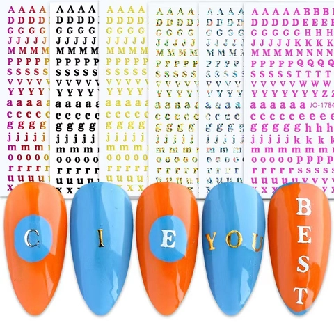 Adesivi Per Unghie Con Lettere Inglesi Autoadesivi Ultra Sottili Olografico Laser Oro Argento Alfabeto Decalcomanie Per Fai Da Te