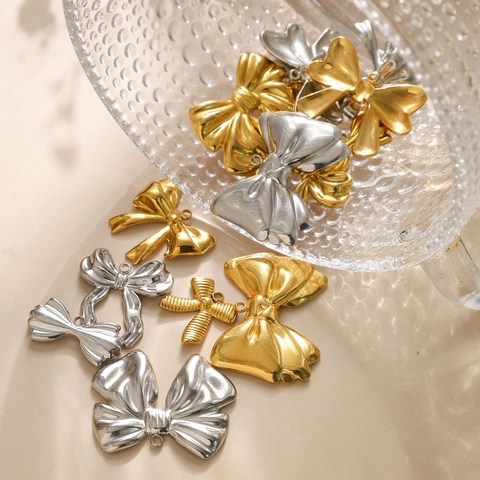 304 Stainless Steel Bowknot Pendants Bow Charms For DIY Jewelry Making Necklace Earring Accessories