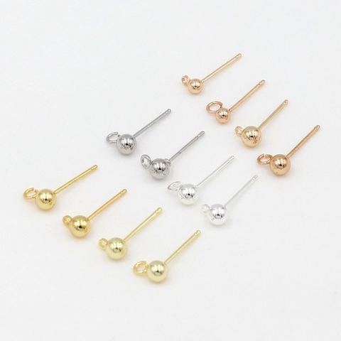 Smooth Ball Earring Post With Loop Copper Gold Plated 925 Sterling Silver Earring Post DIY Jewelry Making Finding