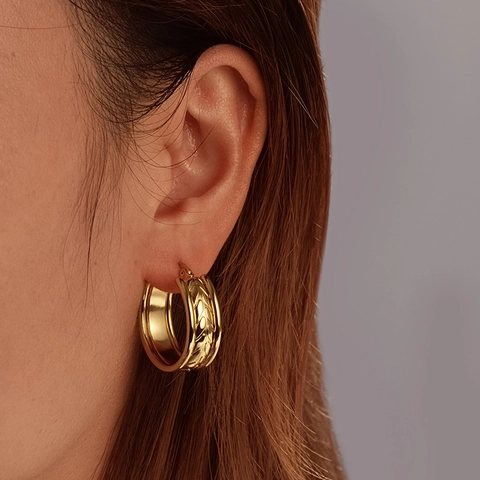 Pendientes De Aro Con Textura Trenzada De Moda Acero Inoxidable Chapado En Oro De 18K Joyería Geométrica Para Mujeres