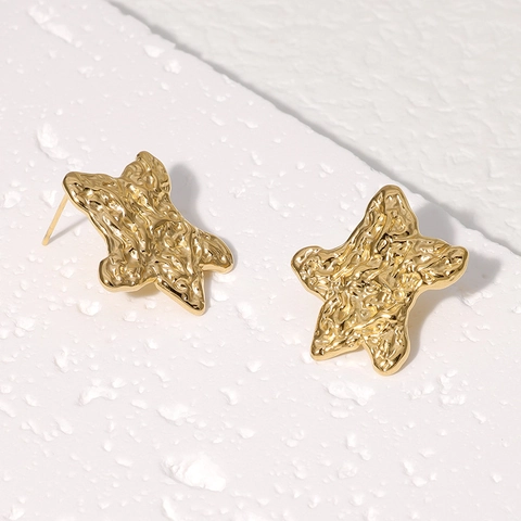 Pendientes De Estrella De Mar Irregulares Con Poste De Acero Inoxidable Textura Martillada Joyería Geométrica Mujer